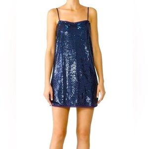 Free People Navy Time to Shine Blue Sequin Slip Mini Dress - Small